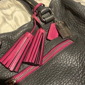 COACH elephant cracked leather embossed grey with pink trim tote